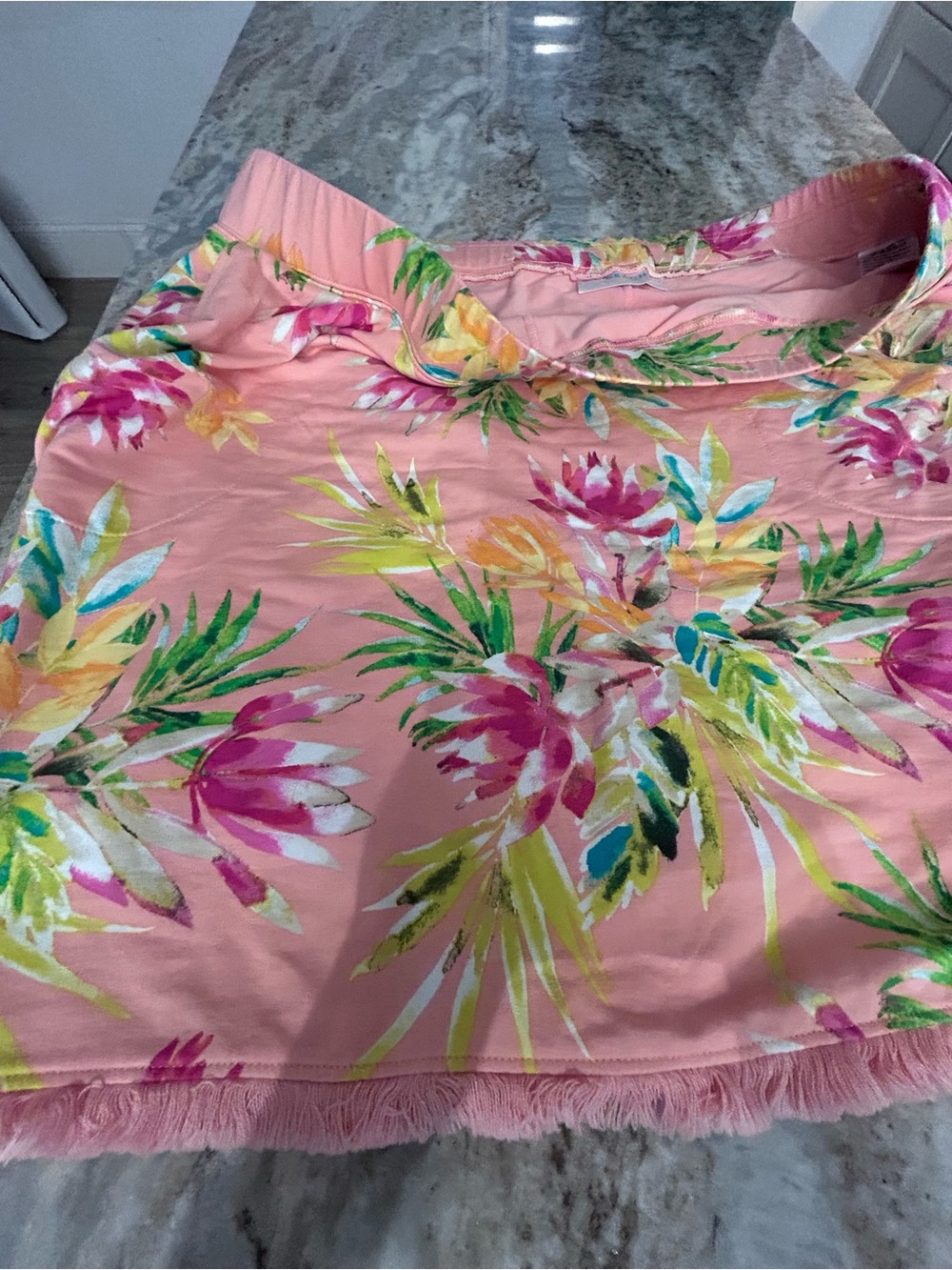 Belle by Kim Gravel coral Hawaii Floral Skort with Fringe Trim 2 pockets. 2X - Picture 3 of 8
